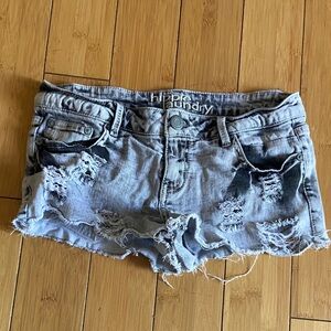 hippie laundry light blue distressed denim shorts